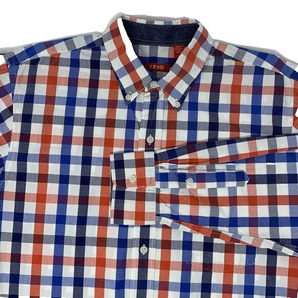 IZOD Red White & Blue Large Check Long Sleeve Button Up Men's Shirt Size Medium‎ - Picture 1 of 11